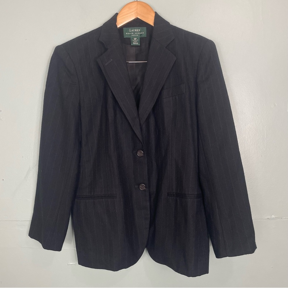 Lauren Ralph Lauren Suit Set 2 Piece Women Striped Pants Blazer Wool Size 10P/8